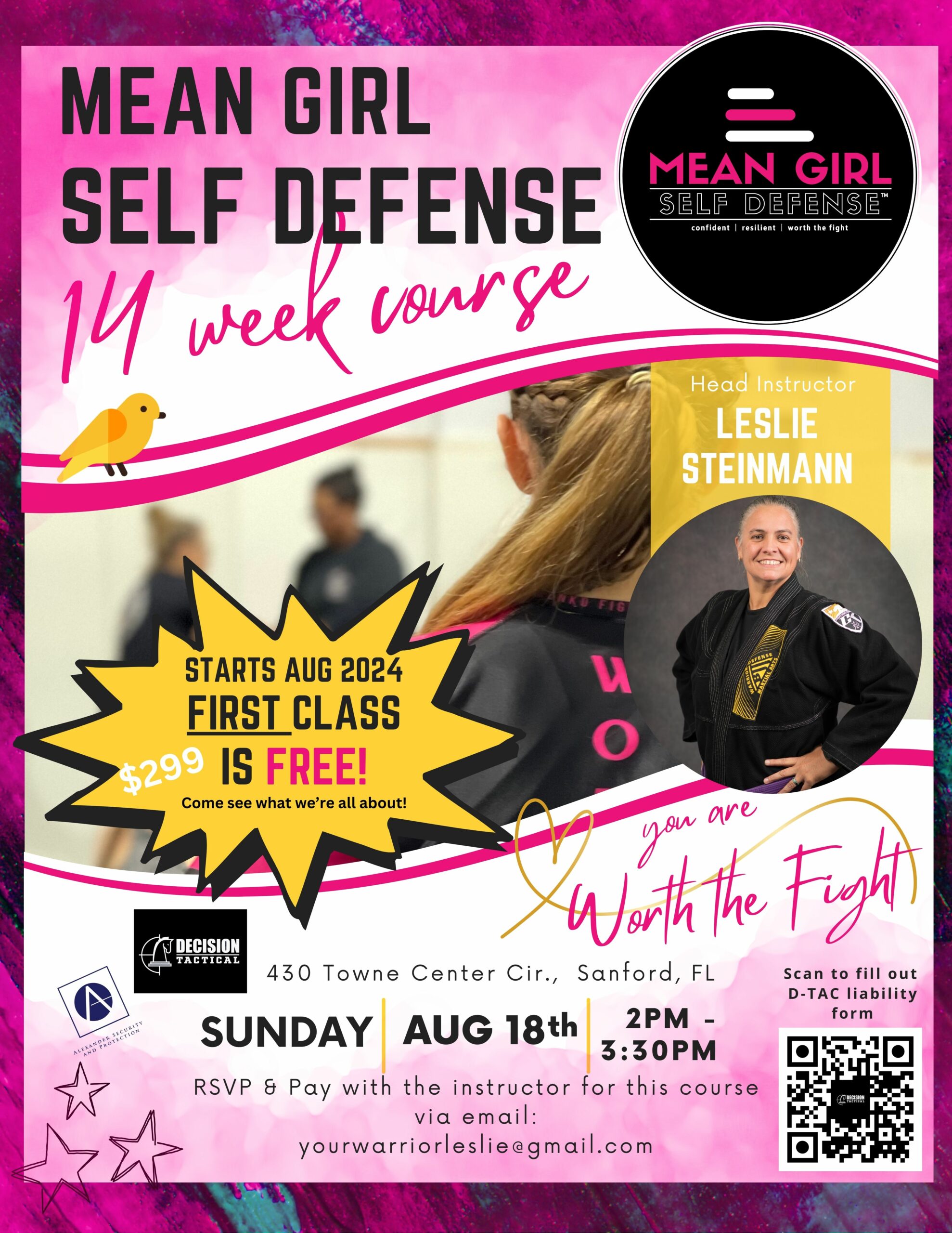 Mean Girls Self Defense 14 Week course with a free intro class at Decision Tactical in Sanford, FL