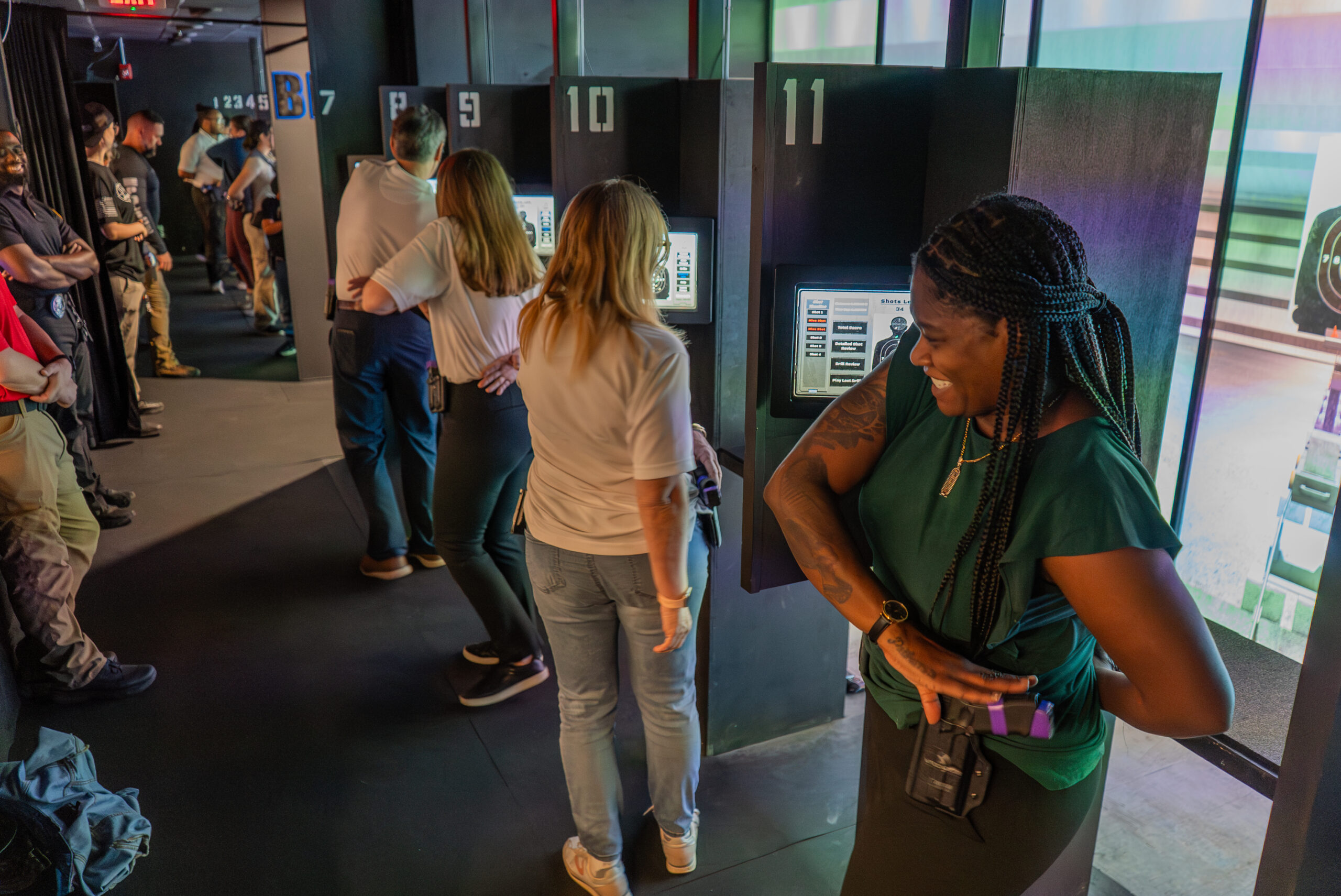 Teams enjoying an interactive indoor team building activity at Decision Tactical in Sanford, North Orlando, Florida — an immersive tactical adventure and corporate training experience near Orlando